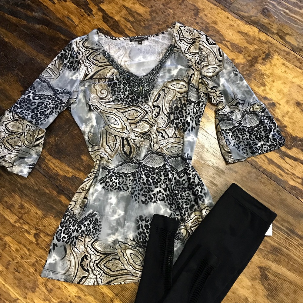 Mesmerize dress w/neckline detail & bell sleeve